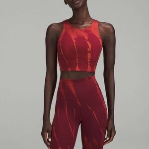 Lululemon Wunder Train Longline Sports Bra Size 4 Rust TieDye Padded Racerback